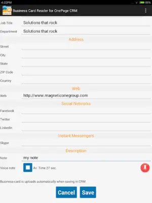 Business Card Reader for OnePage CRM android App screenshot 0