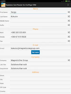 Business Card Reader for OnePage CRM android App screenshot 1
